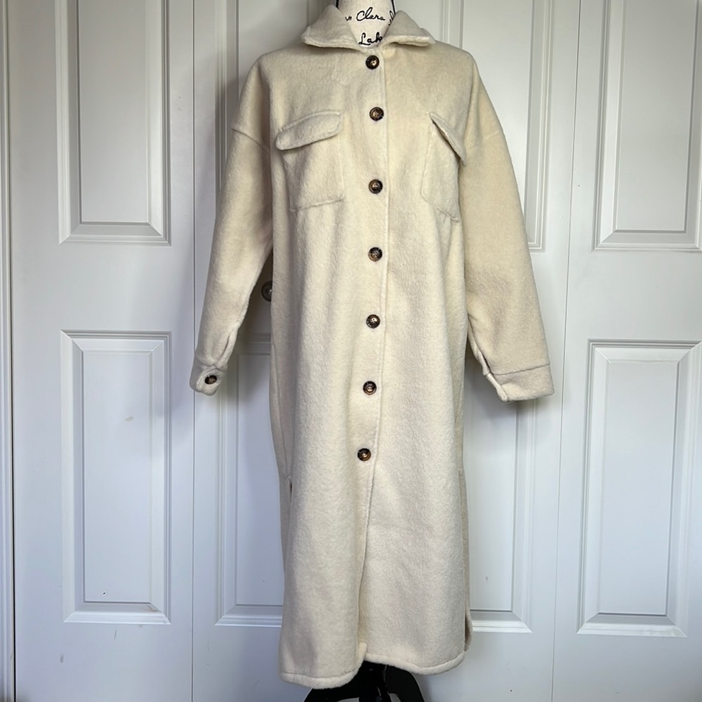NWOT J5 Fashion Pocket The Past Longline Shirt Jacket CREAM Size S/M - Picture 2 of 14